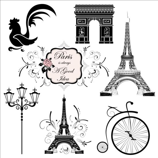 Paris style travel elements vector travel style paris elements   