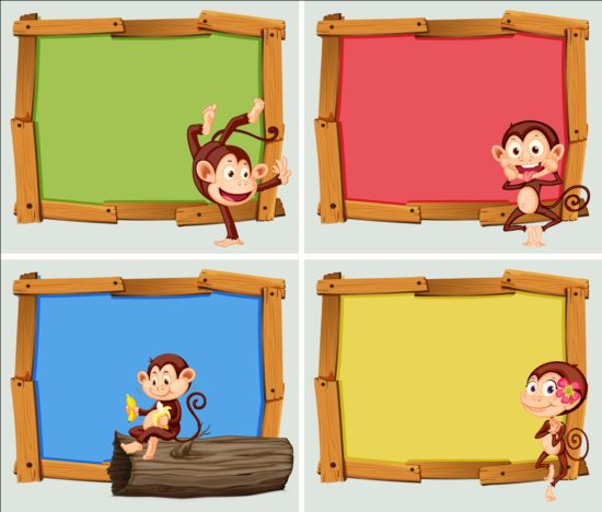 Cute animal and wooden photo frame vector 13 wooden photo frame cute Animal   