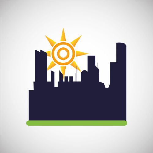 City silhouette with sun background vector 08 sun silhouette city   