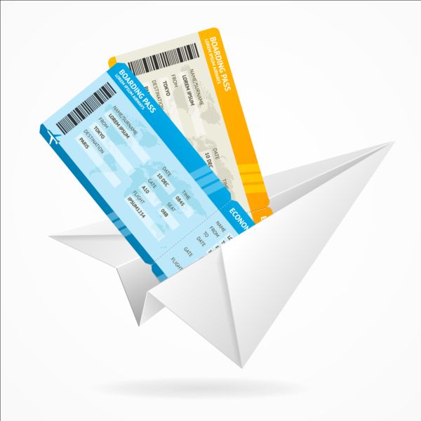 Paper airplane with airline tickets vector tickets paper airplane airline   