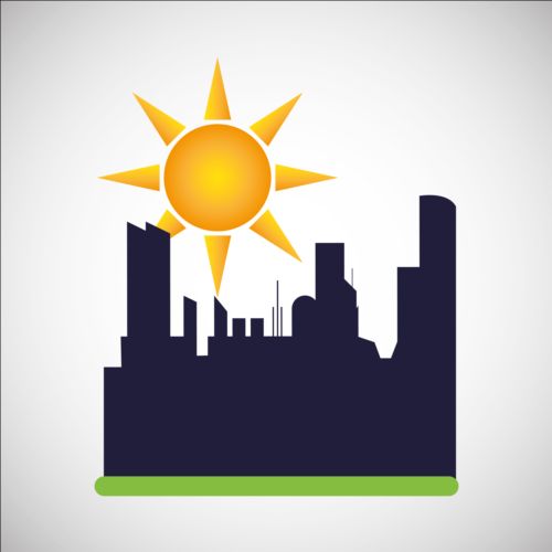 City silhouette with sun background vector 07 sun silhouette city   