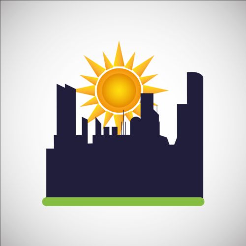 City silhouette with sun background vector 06 sun silhouette city   