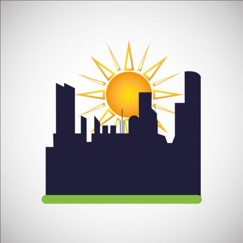 City silhouette with sun background vector 05 sun silhouette city   