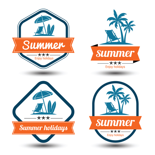 Blue summer holiady labels vector set 03 summer labels   