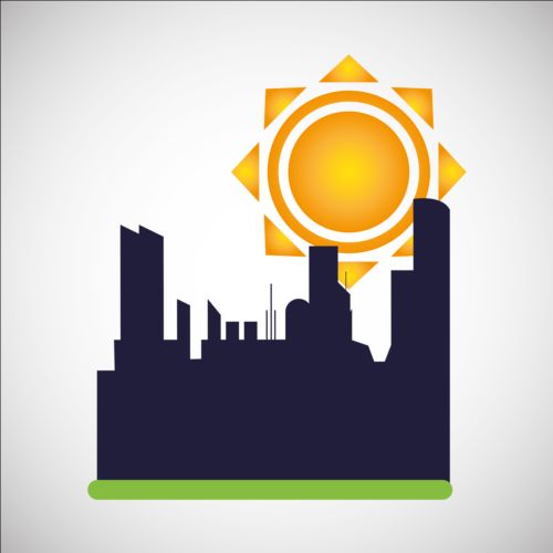 City silhouette with sun background vector 03 sun silhouette city   