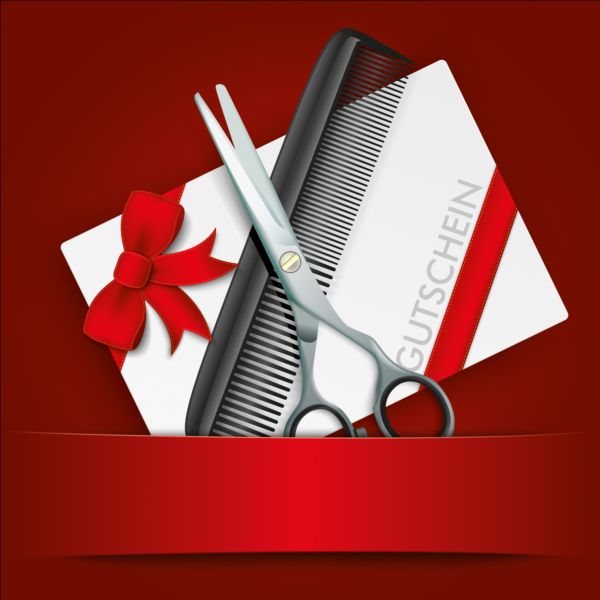 Scissors comb with gift card vector scissors gift comb card   