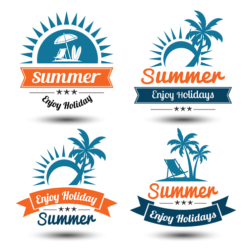 Blue summer holiady labels vector set 02 summer labels   