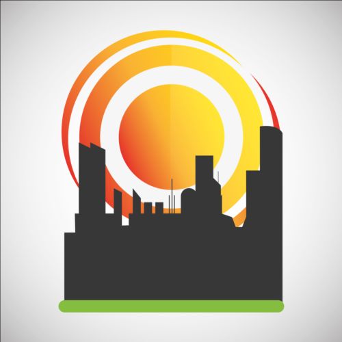 City silhouette with sun background vector 02 sun silhouette city   