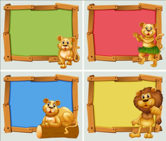 Cute animal and wooden photo frame vector 04 wooden photo frame cute Animal   