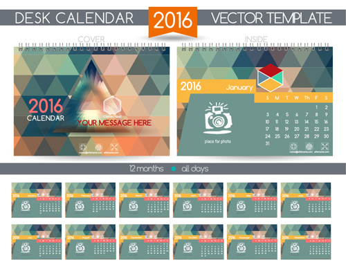 2016 New year desk calendar vector material 65 year new material desk calendar 2016   