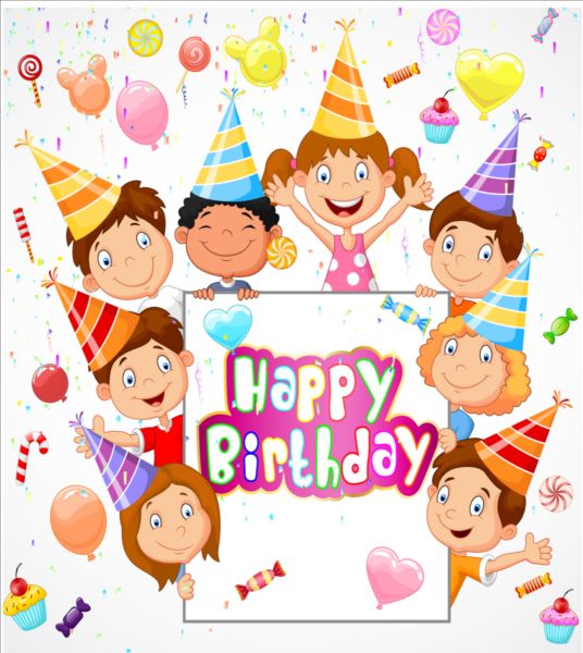 Birthday background with children vector design 02 children birthday background   