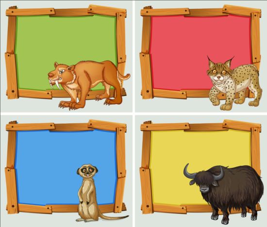 Cute animal and wooden photo frame vector 03 wooden photo frame cute Animal   