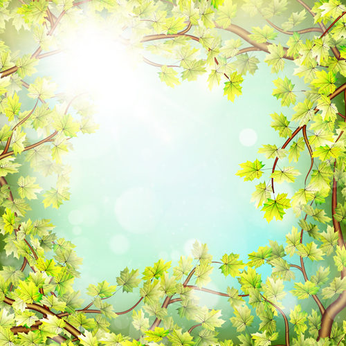 Spring green leaves with sunlight background vector 01 sunlight spring leaves green background   