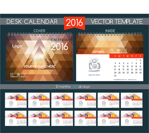 2016 New year desk calendar vector material 63 year new material desk calendar 2016   