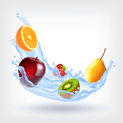 Fruit with water splashes vector 02 modern dynamic background arrow   
