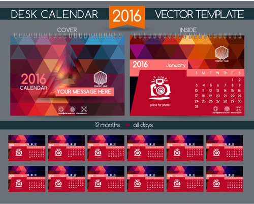 2016 New year desk calendar vector material 62 year new material desk calendar 2016   
