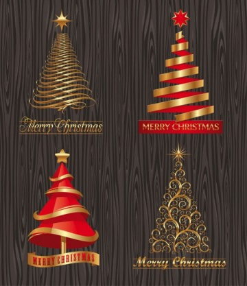 Creative christmas trees with wooden background vector trees creative christmas   