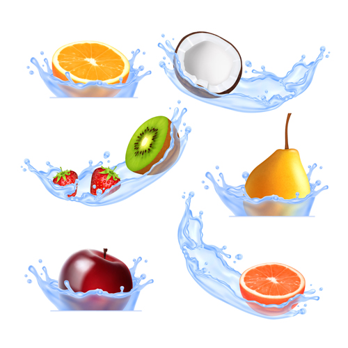 Fruit with water splashes vector 01 water splas fruit   