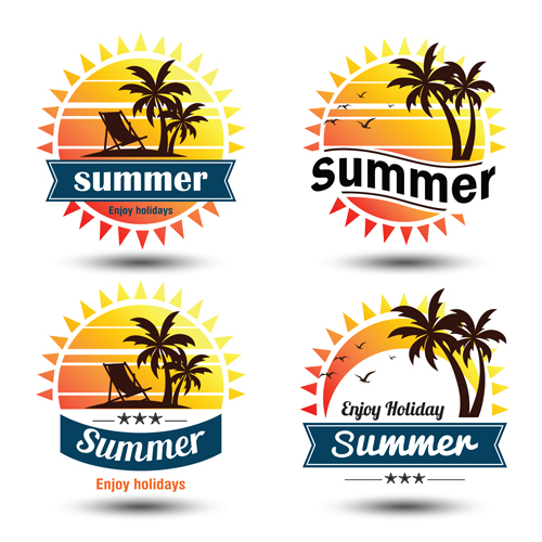 Sun with summer holiday labels vector 07 sun summer labels holiday   