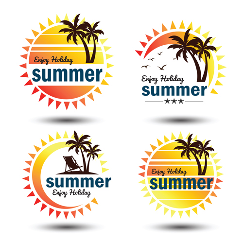 Sun with summer holiday labels vector 06 sun summer labels holiday   