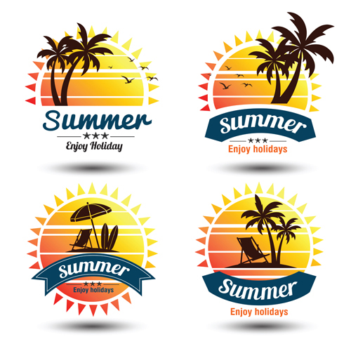 Sun with summer holiday labels vector 05 sun summer labels holiday   