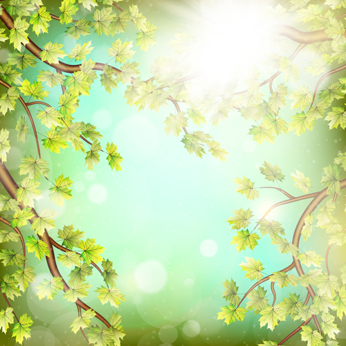 Spring green leaves with sunlight background vector 04 sunlight spring leaves green background   