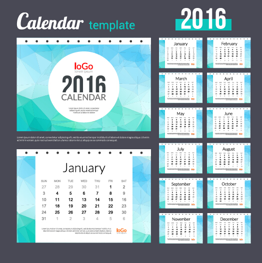 2016 New year desk calendar vector material 58 year new material desk calendar 2016   