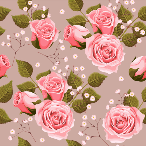 Pink rose with green leaves pattern seamless vector seamless rose pink pattern leaves green   