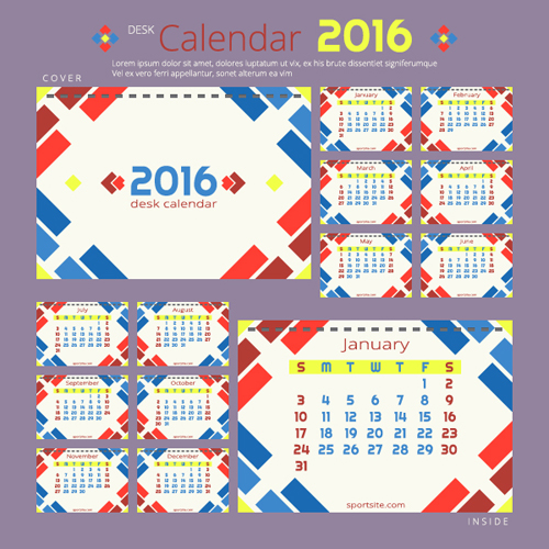 2016 New year desk calendar vector material 57 year new material desk calendar 2016   