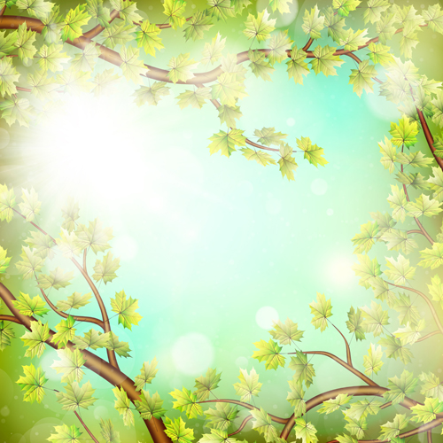 Spring green leaves with sunlight background vector 03 sunlight spring leaves green background   