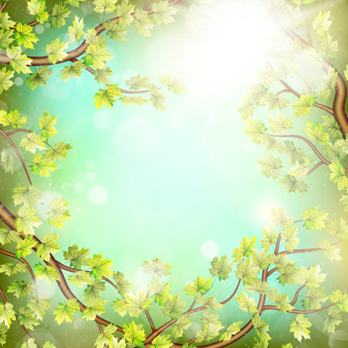 Spring green leaves with sunlight background vector 02 sunlight spring leaves green background   