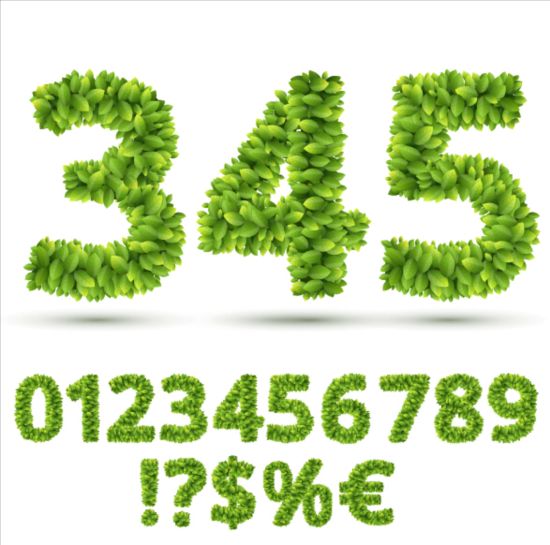 Green leaves numbers with sign vector sign numbers leaves green   