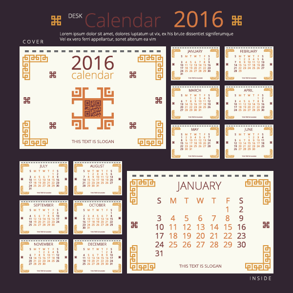 2016 New year desk calendar vector material 55 year new material desk calendar 2016   