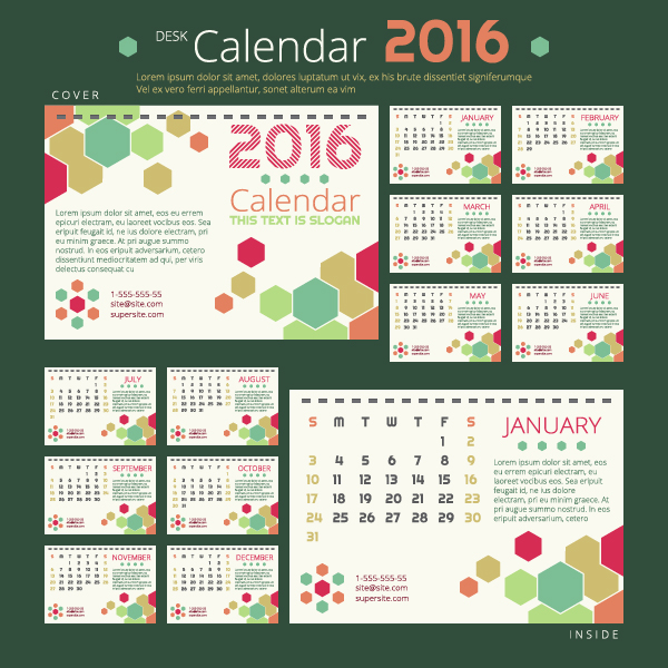 2016 New year desk calendar vector material 54 year new material desk calendar 2016   