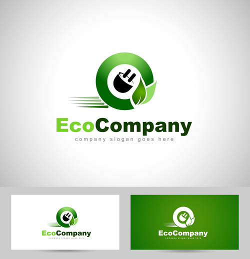 Eco company logos with business card vector 01 logos eco company card business   