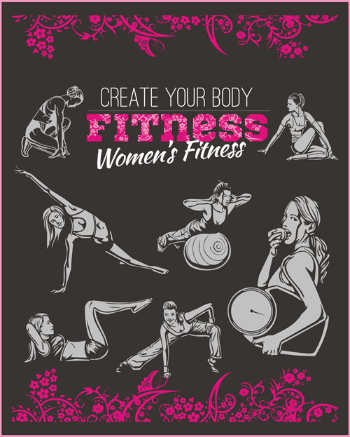 Women's fitness club poster vectors material 04 womens poster material fitness club   
