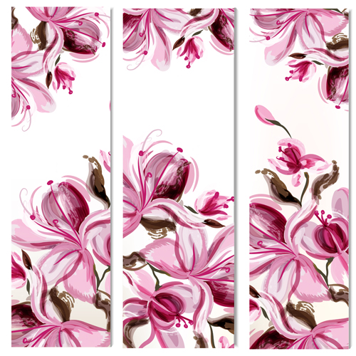Watercolor magnolia flowers painted banners vector watercolor painted magnolia flowers banners   
