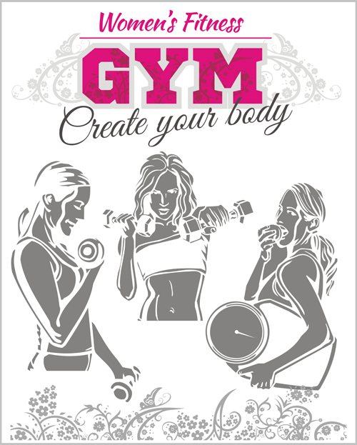 Women's fitness club poster vectors material 02 womens poster material fitness club   