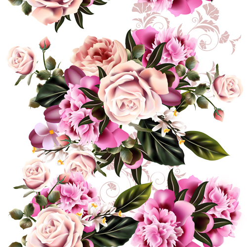 Realistic peony flowers and roses vector roses realistic Peony flowers   