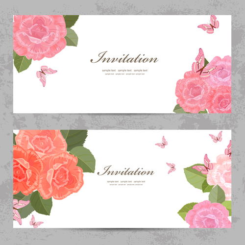Flower rose invitation card vector 02 rose invitation flower card   