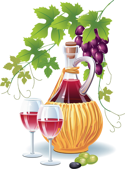 Fresh grapes with wine vector material wine material grapes fresh   