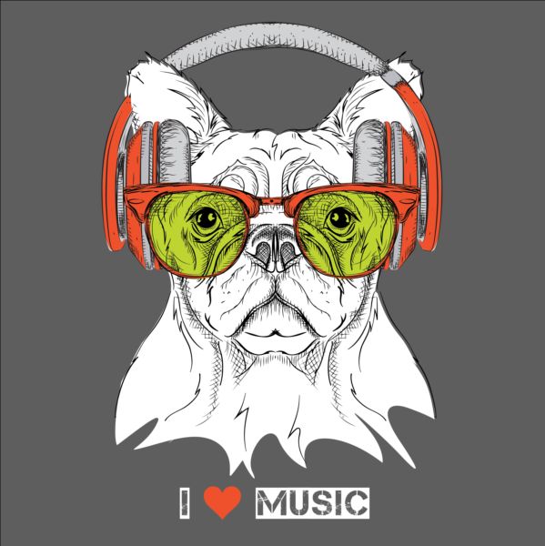 Funny dog with glasses vector material 09 glasses funny dog   
