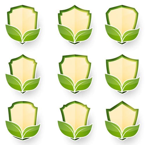 Green leaf labels vector set leaf labels green   