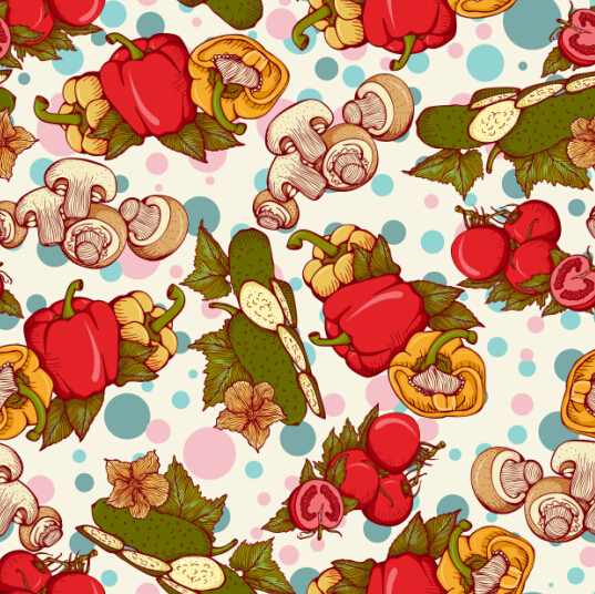 Mushrooms and peppers seamless pattern retro vector seamless Retro font peppers pattern mushrooms   