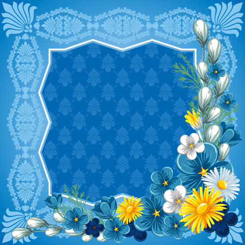 Beautiful flower with retro frame vector material 07 Retro font frame flower beautiful   