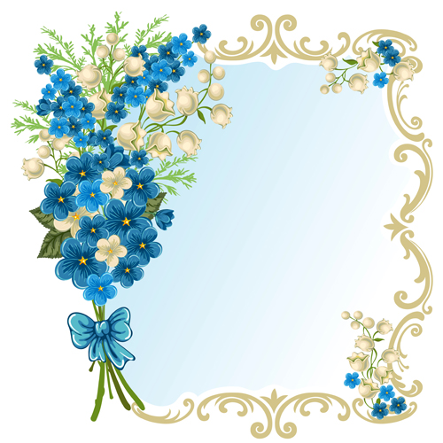 Beautiful flower with retro frame vector material 06 Retro font frame flower beautiful   