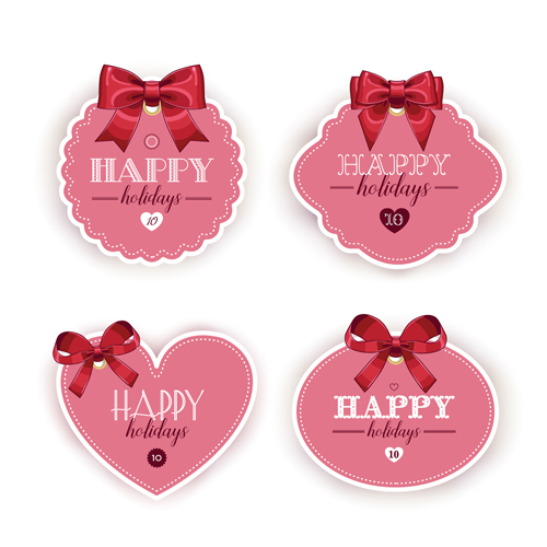 Pink holiday cards with red bow vector 02 red pink holiday cards bow   