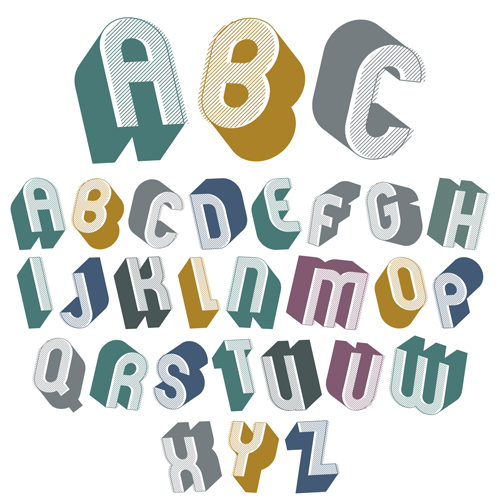Vintage 3D alphabet vector vintage alphabet   