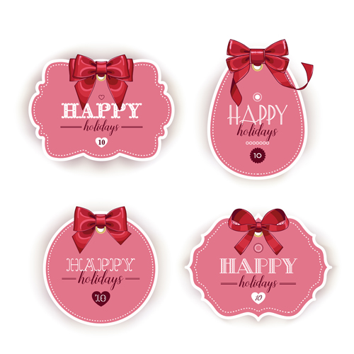 Pink holiday cards with red bow vector 01 red pink holiday cards bow   