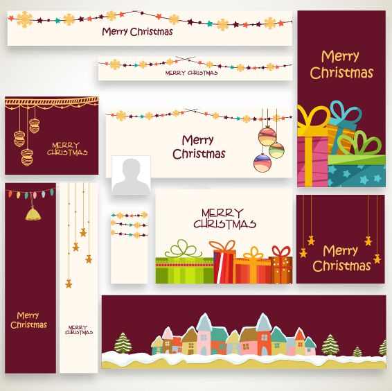 Banner with cards christmas kit vector 04 christmas cards banner   
